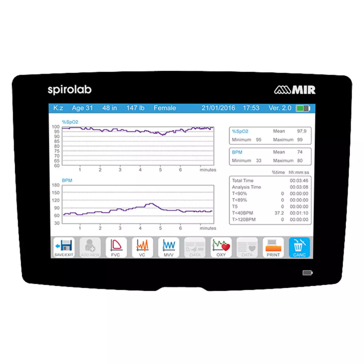  Nieuwe Spirolab draagbare touchscreen-spirometer
