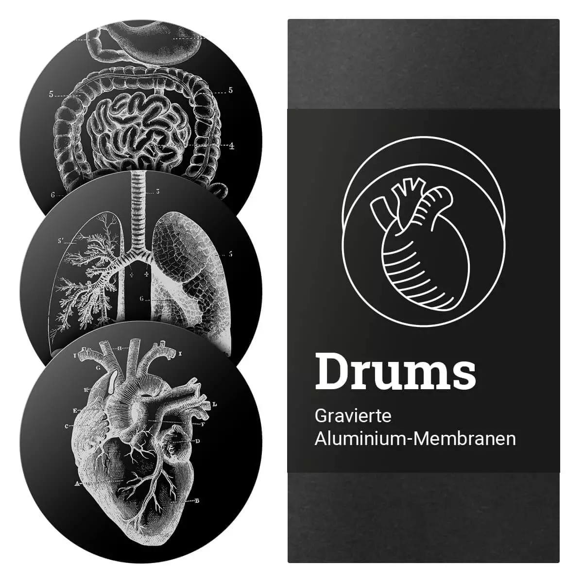  Set gegraveerde aluminium membranen “Drums”
